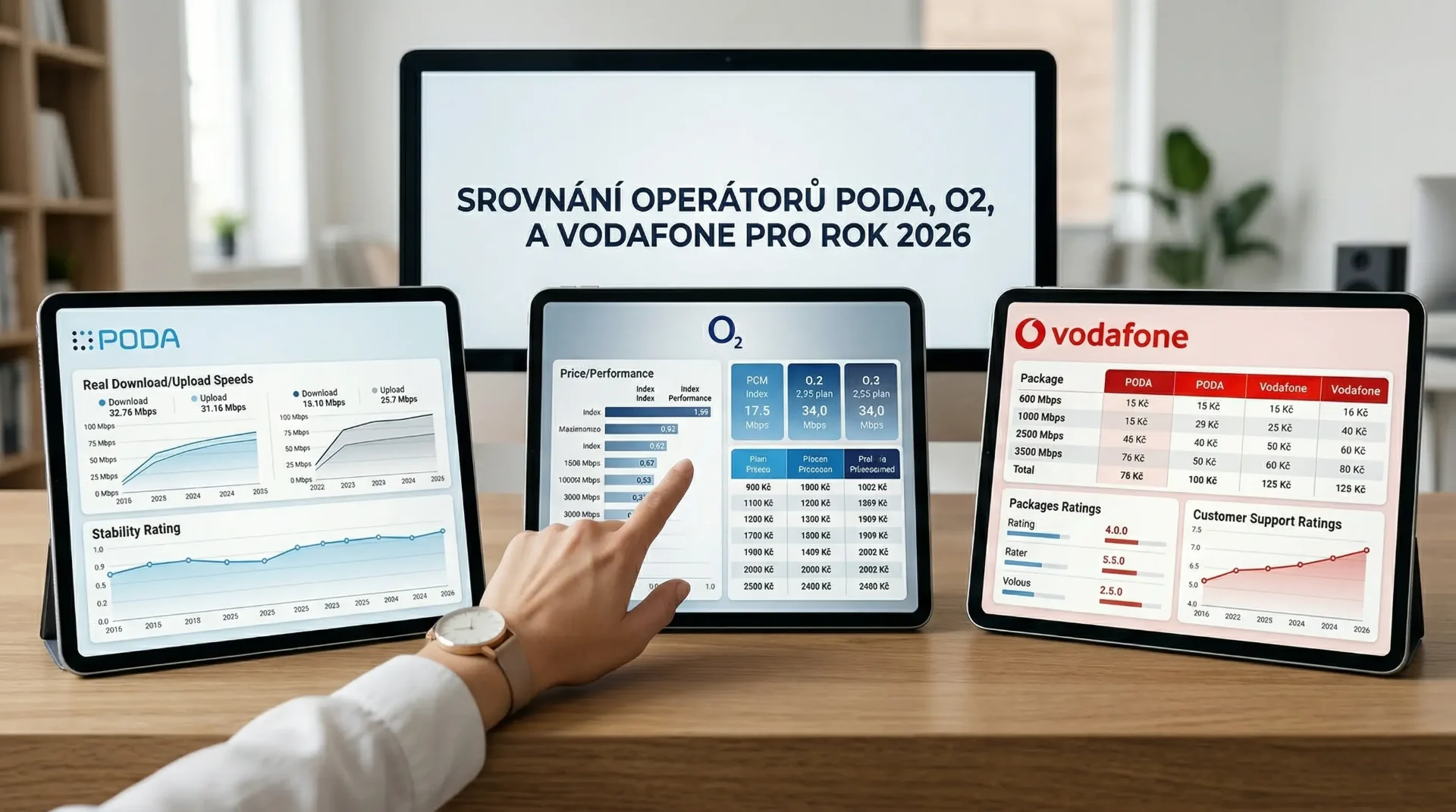 Srovnání operátorů PODA, O2 a Vodafone pro rok 2026